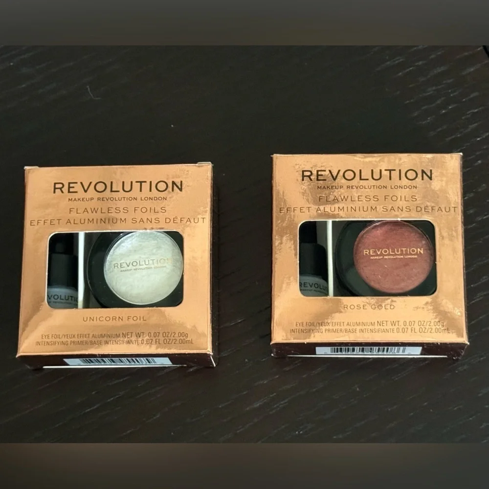 NIB Bundle – 2 Makeup Revolution Flawless Foils Eyeshadows: Rose Gold + Unicorn